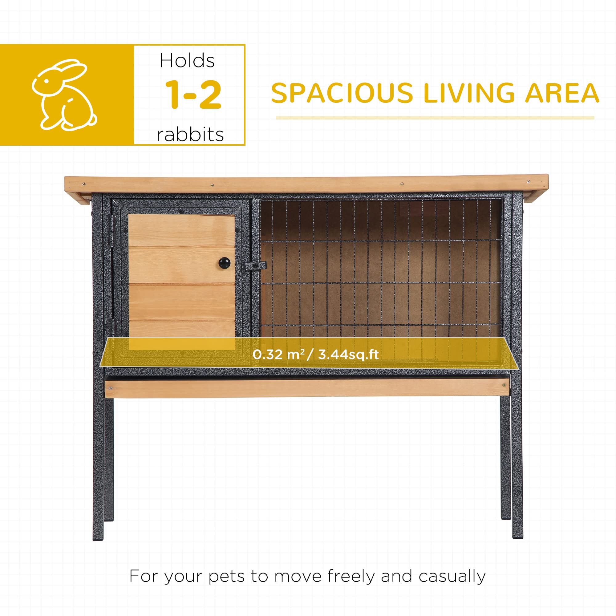 Pawhut Rabbit Hutch Elevated Bunny Cage Small Animal Habitat With Metal Frame, No Leak Tray, Mtetal Wire Pan And Openable Water-